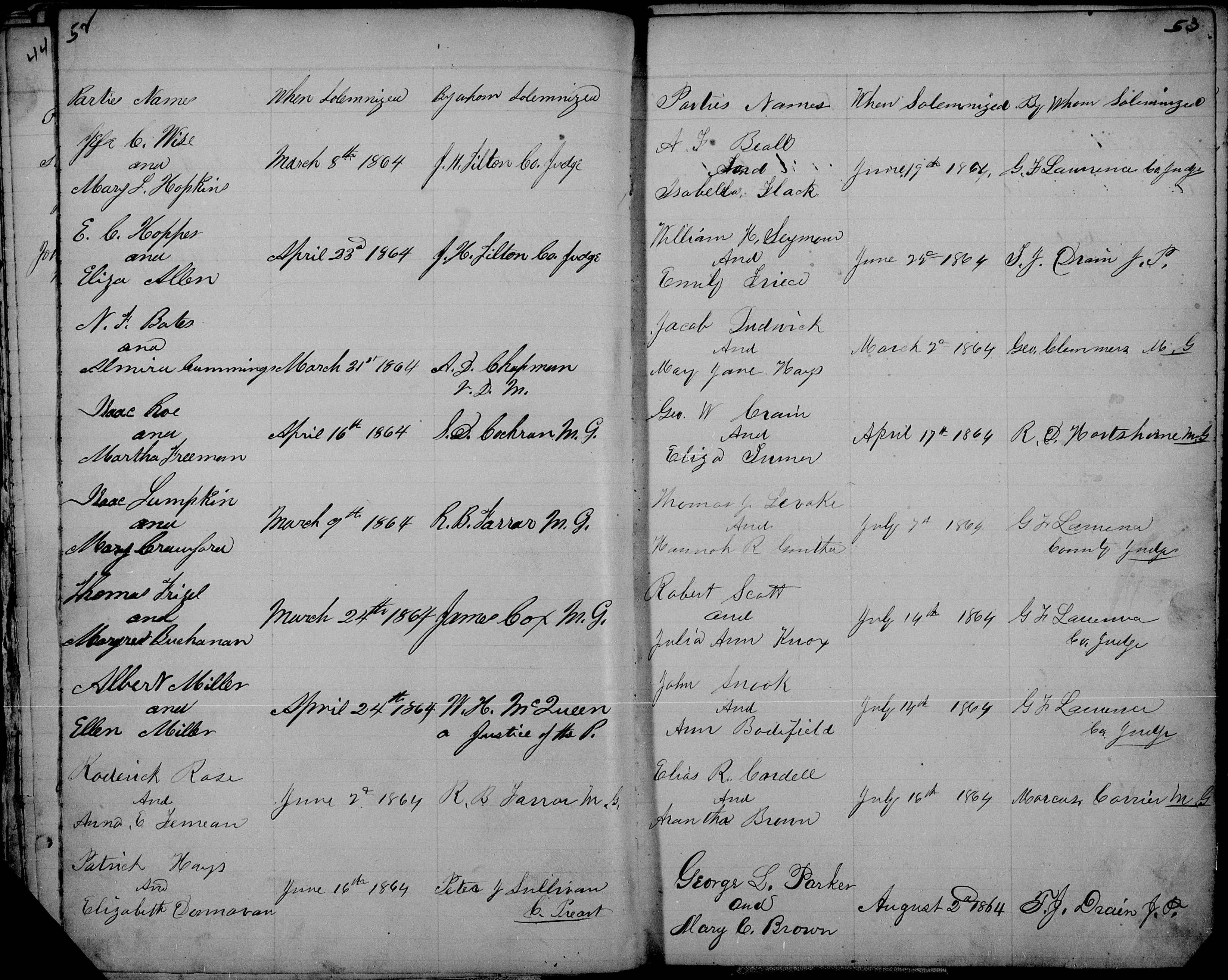 Historic marriage register page